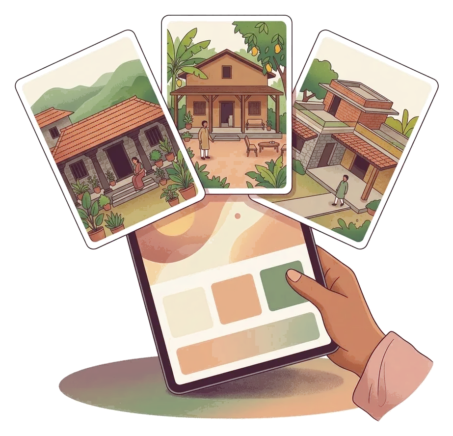 Tablet with three villa cards