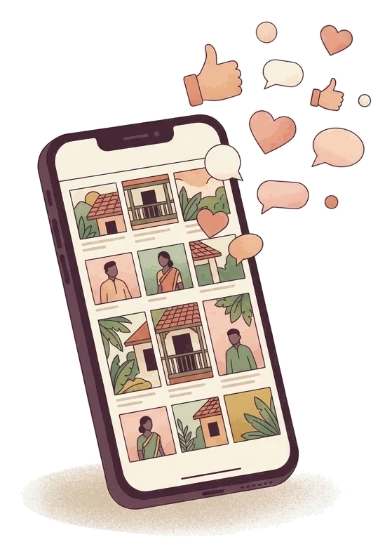 Phone with villa photos and likes