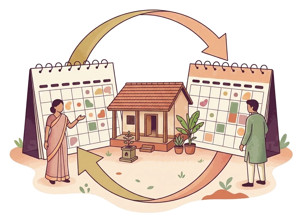 Two calendars connected by sync arrows
